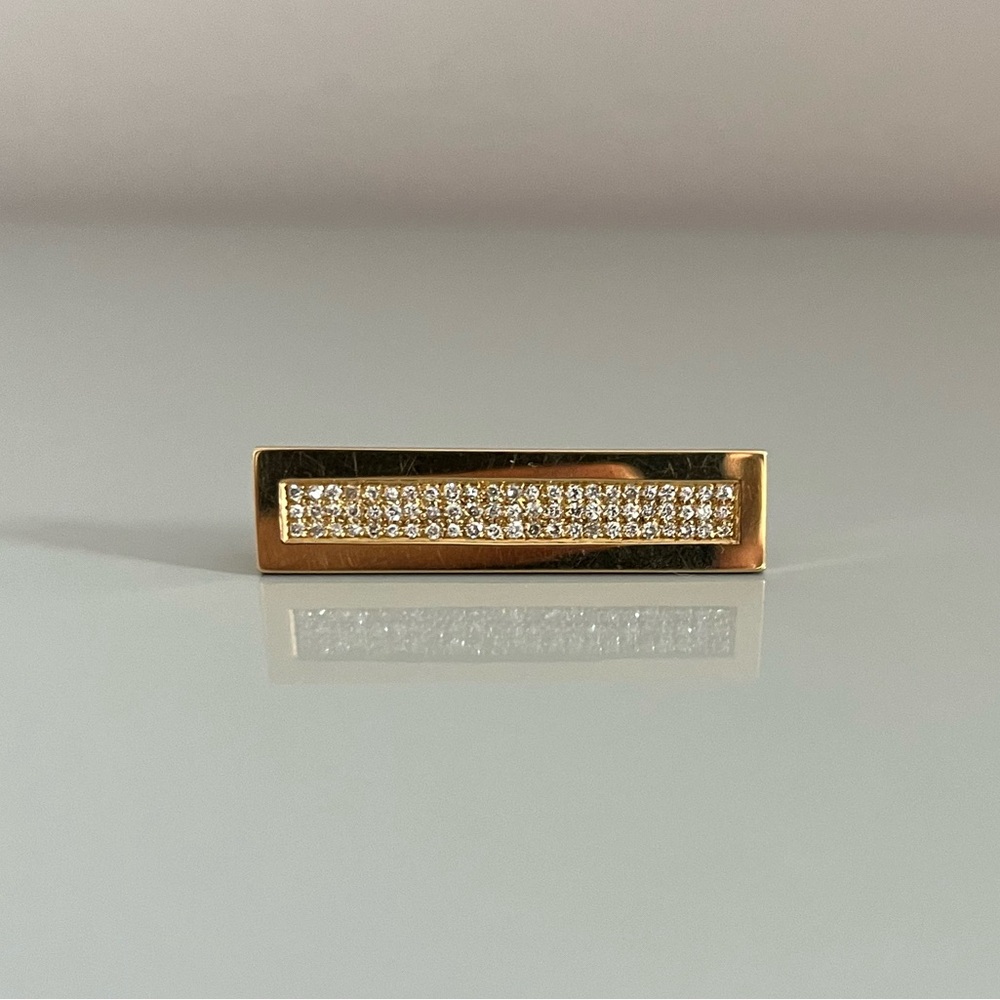 Vintage 18K Gold Pave Diamond Rectangle Brooch Pin